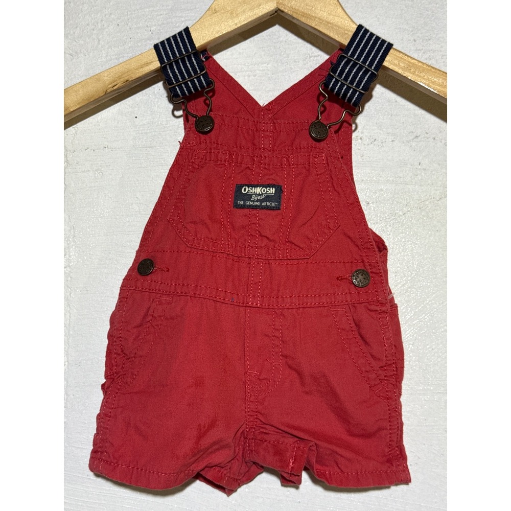 OshKosh Kids Red Vestbak Canvas Shortall Overalls 3M Red Cotton Classic Play